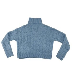 Jessica Simpson Blue Cable Knit Turtleneck Cropped Sweater‎ Pullover Size L